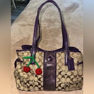 Coach Purple and Tan Signature Tote Bag